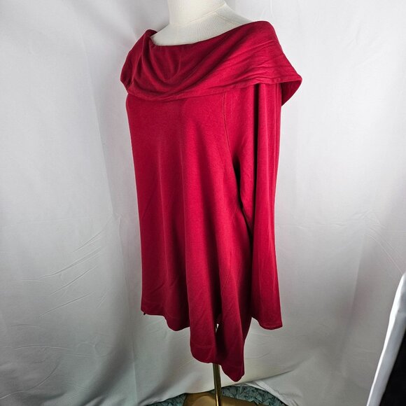 Chicos Zenergy Red Long Sleeve Top Size XL Fold Over Neck Bateau Tunic - Picture 4 of 9